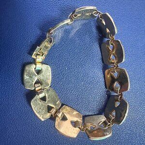Vintage Gold Tone Wide Panel Link Mid Century Modern Bracelet